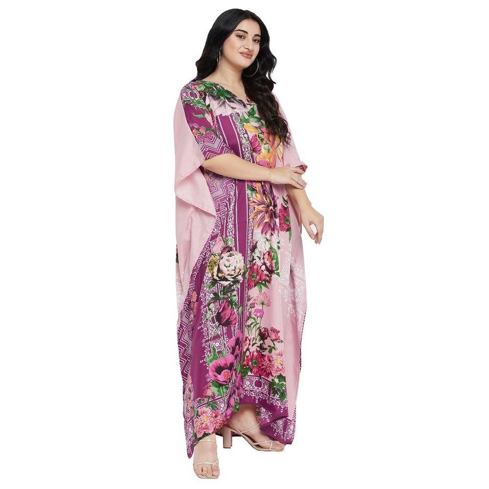 Gypsie Blu Kimono Sleeves Kaftan Pink Floral Print Polyester Comfy Streetwear - Picture 3 of 8